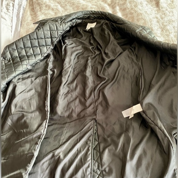 Size M black 100% polyester Avec Les Filles quilted trench coat, double breasted - Picture 11 of 12